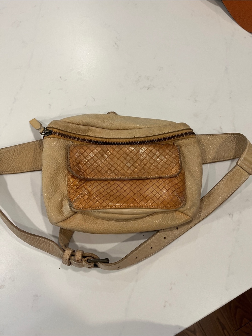 Free People Beige Crossbody Bag with Tan Front Pocket